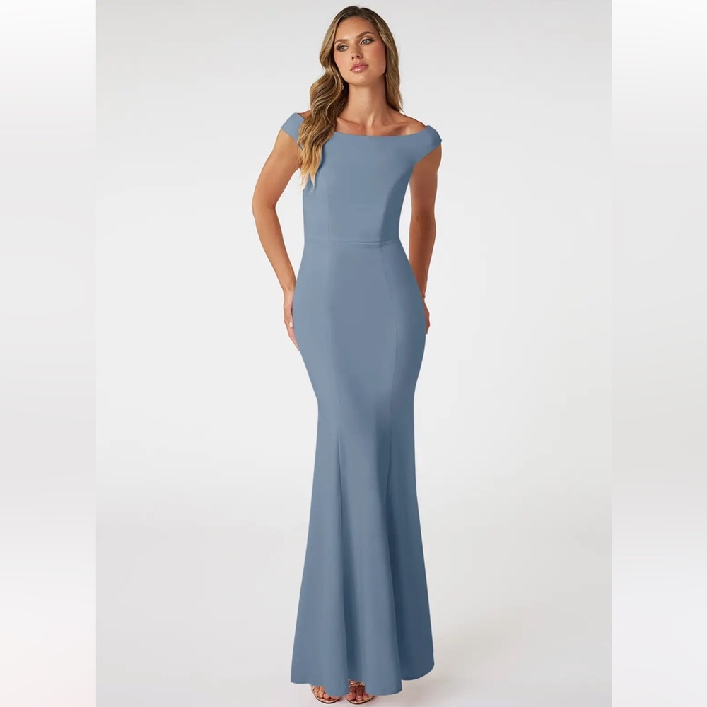 NWT Azazie Nicolina Slate Blue Dress